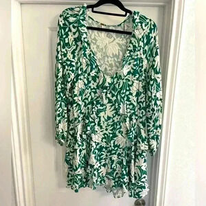 Free People Emerald Floral Print Ruffled Dress, size S